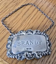 Silver Hallmarked Brandy Bottle Or Decanter Neck Label, Sheffield 1972.