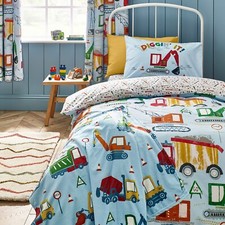 Catherine Lansfield Digger Dreams Children's Duvet Cover Bedroom Range Blue