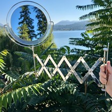 Vintage Wall Mounted Makeup Mirror Chrome Accordion Folding Thick Plastic Frame