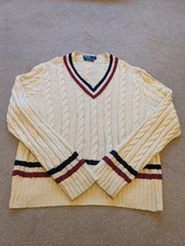 Mens Polo Ralph Lauren Cashmere Cotton Blend Cricket V Neck Cream Sweater 2XL