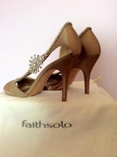 FAITH SOLO TAUPE PEEPTOE DIAMANTÉ TRIM SATIN HEELS SIZE 7/40