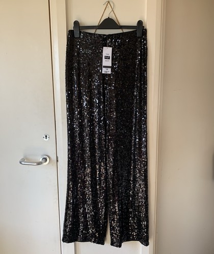 Black sequin palazzo wide - black,