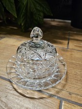 Vintage Mid 20th Century Small Covered Crystal Butter Dish / Cheese Cloche Dome