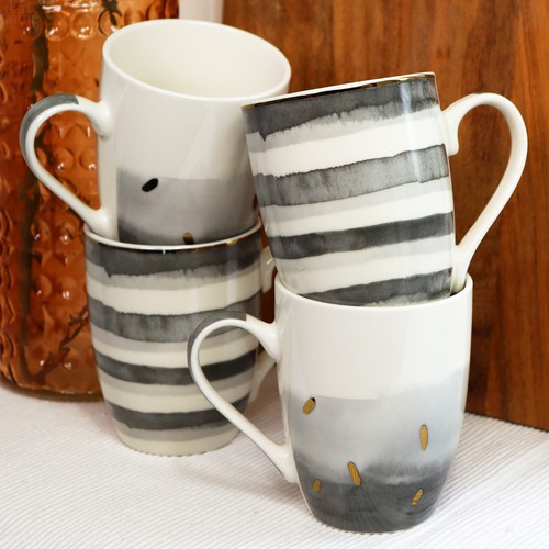 Coral grey ceramic mugs - grey, set