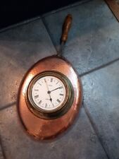 SALE Unusual Vintage Swiss Battery Brass Wall CLOCK Mounted Copper on Pan 20in