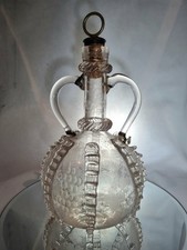 Antique Glass Decanter Engraved Double Handle Dutch/German - Beautiful