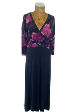 MARKS & SPENCER DRESS 14 NAVY PINK Floral Long Sleeve Maxi Casual Stretch Jersey