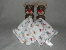Sainsburys reindeer comforter soft toy TWO TU white Christmas blankie Rudolph
