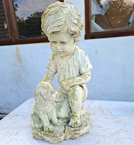 White concrete garden statue - garden,