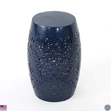 12" Dark Blue Iron Outdoor Side Table for Patio or Garden Use