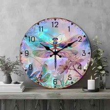 Stunning Bright Dragonfly Fantasy 30cm Wall Clock -Living Room, Kitchen, Bedroom