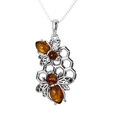 HONEY BALTIC AMBER DOUBLE BEE STERLING SILVER PENDANT NEW WITH BOX