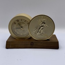 Vintage Bulova Lady Liberty Stacked Coin Clock Wind Up Travel With Alarm NIB