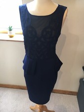 ?MICHELLE KEEGAN NAVY BLUE LIPSY BODYCON NEOPRENE PEPLUM DRESS SIZE 12 GORGE ?