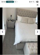 Deacon Upholstered Bed Frame Dreams Fabric Kingsize. With Tables And Box