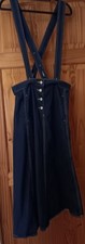 Heavy Dk Denim Rockabilly Braces Pinafore Skirt,High 32"W 38"H VGC Hem Tlc 12 14