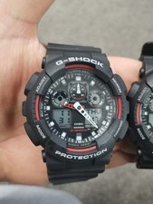 Casio Gents G-Shock Black & Red GA-100-1A4ER 200M Alarm Combi Watch GA-100-1A4