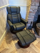Black Faux Leather Swivel Recliner Chair with Matching Footstool