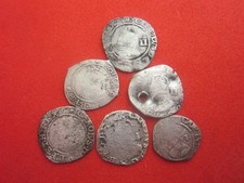 6 Charles 1st silver hammered small change coins twopence & pennies.