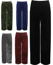 WOMEN'S VELVET VELOUR WIDE LEG LADIES PALAZZO PANTS UK SIZES 8-26