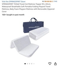 Foldable Travel Cot Mattress 95x65cm, Trifold Style and Waterproof, Portable To