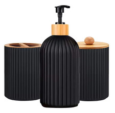 Bathroom Accessories 3 Piece Set Ribbed Soap Dispenser Holder Tumbler Toothbrush