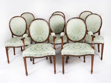 Vintage Set 8 Louis XIV Revival Upholstered Back Dining Chairs 20th Century