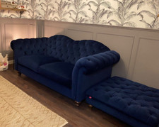 Navy Blue DFS Joules Windsor Velvet 3 Seater Sofa & Velvet Footstool