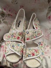 Cosyfeet – Milly Ladies Cotton Slippers – Beige Pink Floral BNWT Size 8