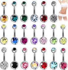 20x Belly Bar Surgical Steel Double Crystal Gem Navel Bar Button Ring Belly Bars