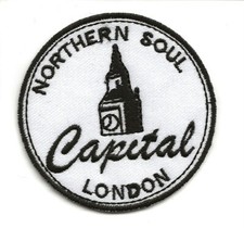 NORTHERN SOUL : CAPITAL  LONDON : White Embroidered Iron Sew On Patch 