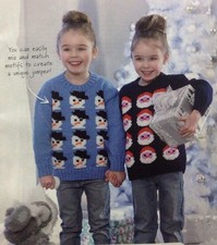 Children's Christmas Santa & Snowman Motif Jumper DK KNITTING PATTERN - 1-11yrs