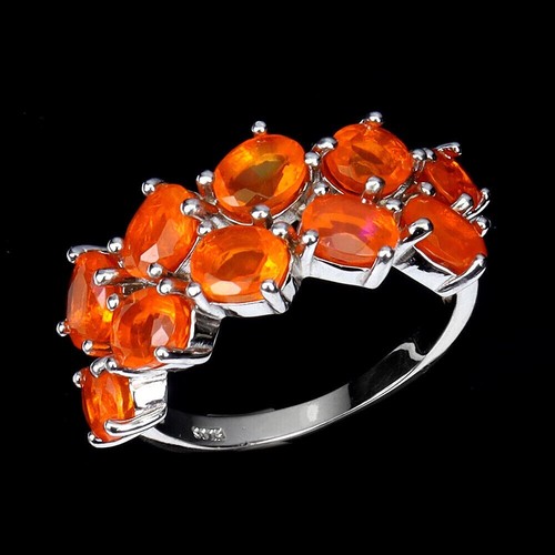 Silver ring fire opal orange - ring,