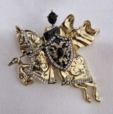 Large Gold Tone Medieval Knight Horse Shield Vintage Inspired Jewellery Gift