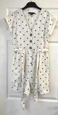 Primark white polka dot short jumpsuit linen mix for ladies size 6/8