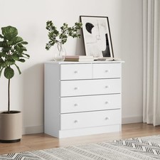 White Solid Pine Chest of Drawers 77x35x73 cm 5-Drawer Dresser Cabinet Organizer