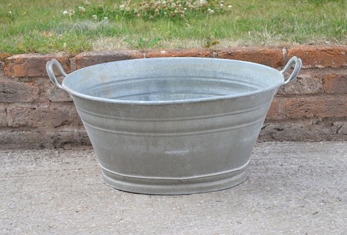 Old galvanised washing bowl - galvanised,