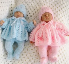  Premature Baby 10 inch Dolls Knitting Pattern Lacey Matinee Coat Leggings Hat