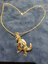 18ct gold plated dinosaur PENDANT with opal inlays with 20"gold plated neclace