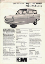 Reliant Regal Saloon Specifications 1972-1973 UK Single Sheet Brochure FAIR