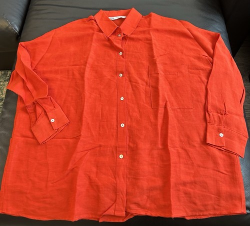 Zara linen shirt - top, pumpkin