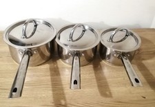 Set 3 x Jean Patrique Professional Chef Stainless Steel Saucepans With Lids