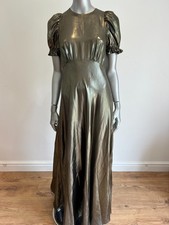 TED BAKER Maxi Dress Womens TB 1 UK 8 Nuel Black Metallic Gold Puff Sleeve NEW