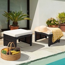 2 PCS Patio PE Rattan Ottomans