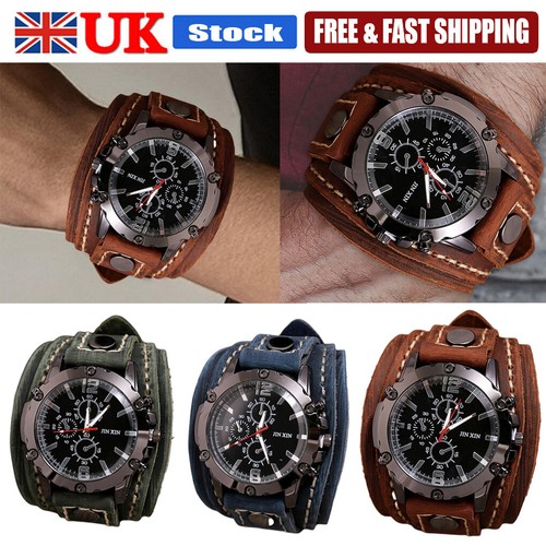 New wide leather watch - new, cuff