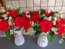 Pair of artificial red roses & gypsophila flower & vases Decorations