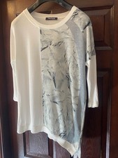 Beautiful Betty Barclay top white with silver grey design asymmetric hem size 10