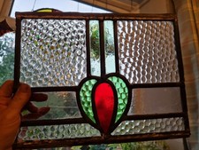 Old Antique piece of leaded stained glass 29.3cms W x 22.9cms H