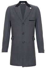 Mens 3/4 Long Grey Overcoat Jacket Herringbone Tweed Coat Peaky Blinder