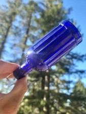 Old Deep Cobalt English Poison Bottle☆Vertical Fluting Dark Cobalt Poison w Top